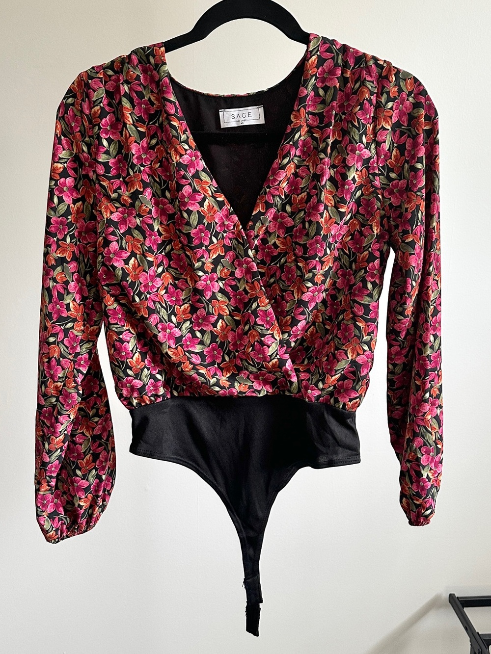 Sage The Label Floral Wrap Bodysuit Snap Crotch Long Sleeve Sz XS Made in USA
